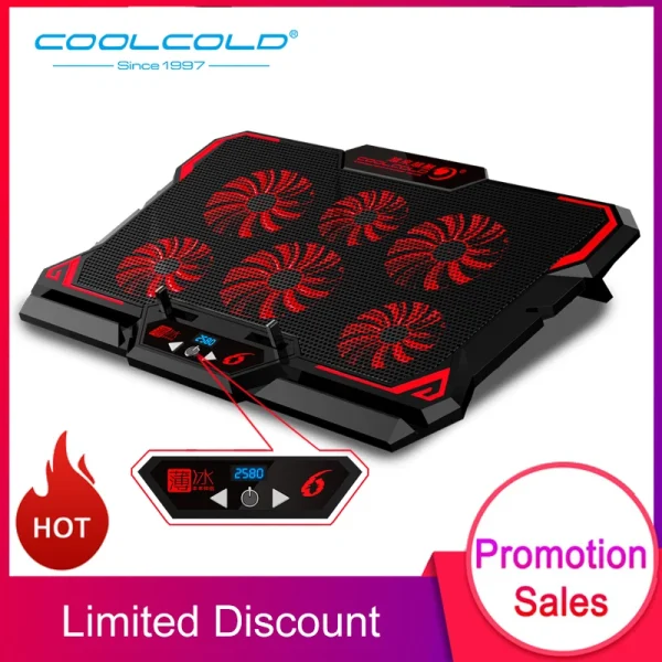 COOLCOLD-17inch-Gaming-Laptop-Cooler-Six-Fan-Led-Screen-Two-USB-Port-2600RPM-Laptop-Cooling-Pad