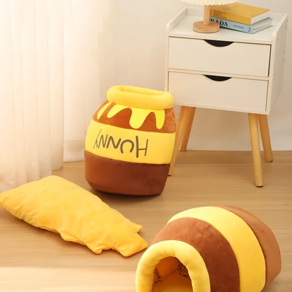 Cat-Bed-House-Removable-Plush-Mat-Cats-Four-Seasons-Cushion-Basket-Honey-Jar-Shape-Machine-Washable-1