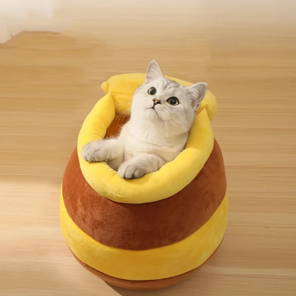 Cat-Bed-House-Removable-Plush-Mat-Cats-Four-Seasons-Cushion-Basket-Honey-Jar-Shape-Machine-Washable-2