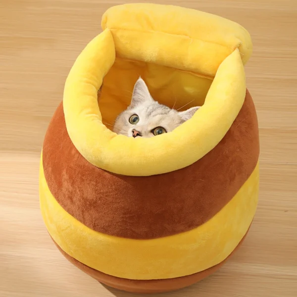 Cat-Bed-House-Removable-Plush-Mat-Cats-Four-Seasons-Cushion-Basket-Honey-Jar-Shape-Machine-Washable-3