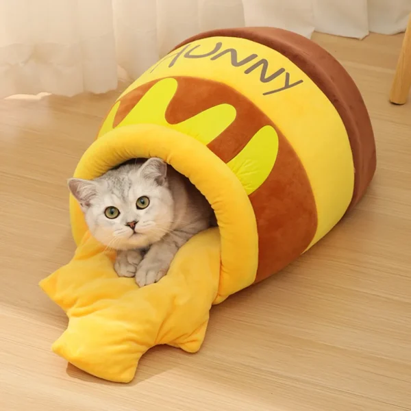 Cat-Bed-House-Removable-Plush-Mat-Cats-Four-Seasons-Cushion-Basket-Honey-Jar-Shape-Machine-Washable