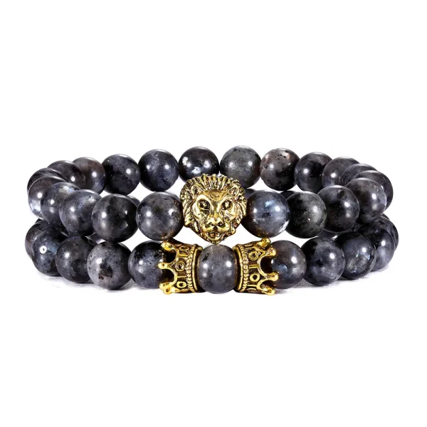 2-Pcs-Set-Vintage-Lion-Head-and-Crown-Charm-Bracelet-8mm-Natural-Lava-Stone-Beads-Bracelet-2