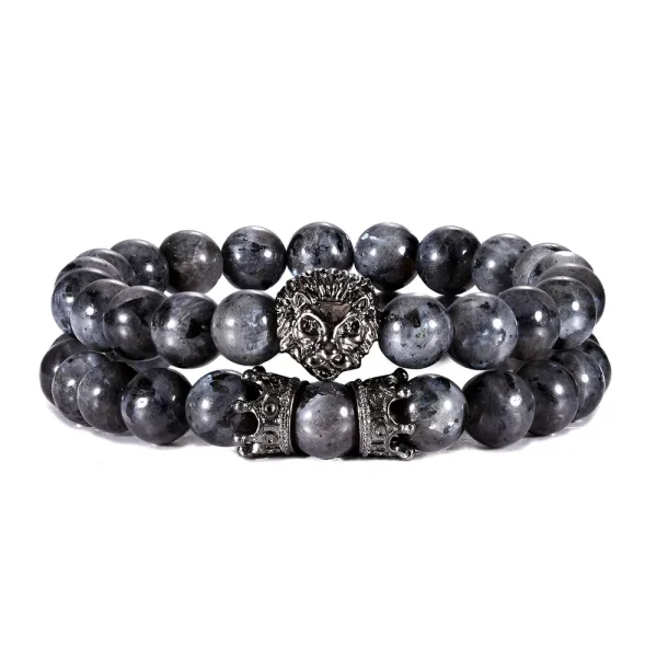 2-Pcs-Set-Vintage-Lion-Head-and-Crown-Charm-Bracelet-8mm-Natural-Lava-Stone-Beads-Bracelet-3