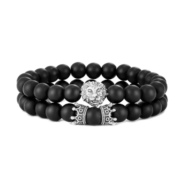 2-Pcs-Set-Vintage-Lion-Head-and-Crown-Charm-Bracelet-8mm-Natural-Lava-Stone-Beads-Bracelet-4