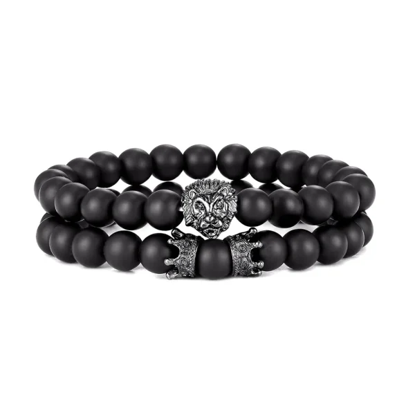 2-Pcs-Set-Vintage-Lion-Head-and-Crown-Charm-Bracelet-8mm-Natural-Lava-Stone-Beads-Bracelet-5