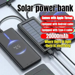 30000mAh Solar Power Bank Built Cables