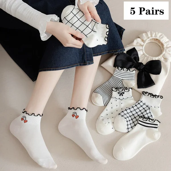 5-PairsWomens-Socks-Spring-Snd-Summer-Thin-Ins-Fashion-Casual-Cute-Japanese-Boat-Socks-Student-Lace