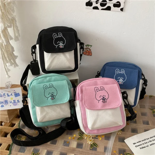 Canvas-Women-s-Phone-Bag-Cartoon-Printed-Shoulder-Messenger-Bag-Fashion-Casual-Handbag