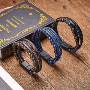 Classic Natural Stone Leather Bracelets For Men and Women