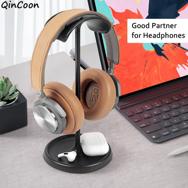 Curved-Headphone-Stand-Sturdy-Non-Slip-Heavy-Base-Gaming-Headset-Holder-Hanger-with-Storage-Tray-for