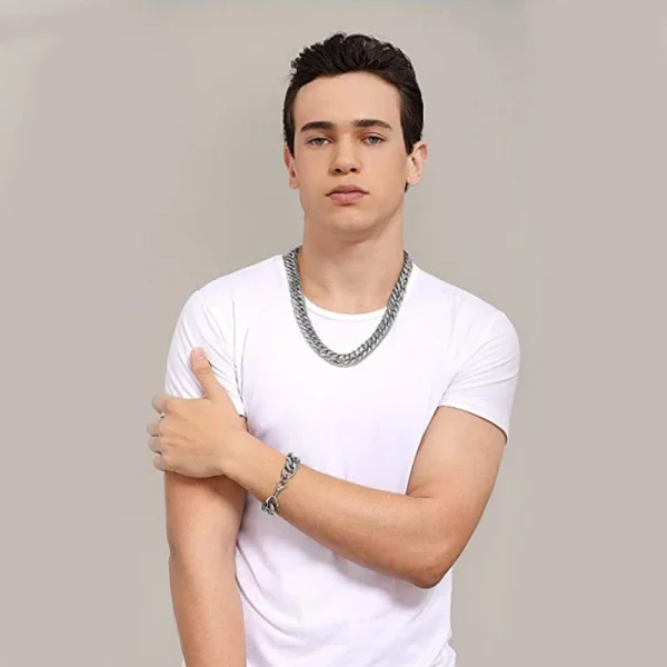 HNSP-Stainless-Steel-Cuban-Chain-Necklace-Bracelet-For-Men-Neck-Silver-Color-8MM-14MM-Thick-Long-4