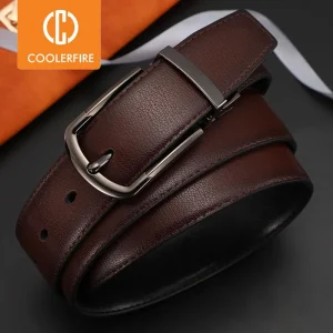 Men Genuine Leather Belt Reversible Buckle Brown and Black