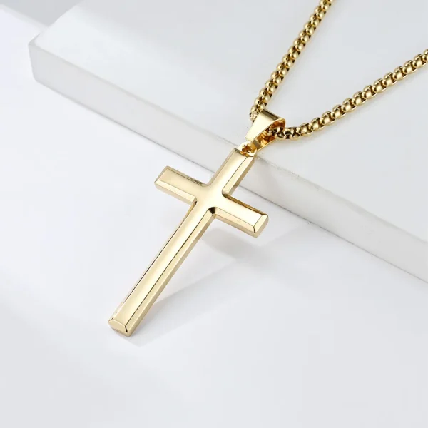 Mens-Women-Chain-Necklace-Black-Cross-Stainless-Steel-Pendant-3mm-Gold-Color-Box-Chain-Fashion-Peace-1