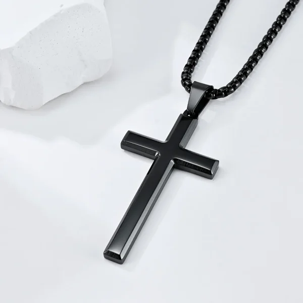 Mens-Women-Chain-Necklace-Black-Cross-Stainless-Steel-Pendant-3mm-Gold-Color-Box-Chain-Fashion-Peace-3
