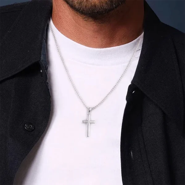 Mens-Women-Chain-Necklace-Black-Cross-Stainless-Steel-Pendant-3mm-Gold-Color-Box-Chain-Fashion-Peace-5