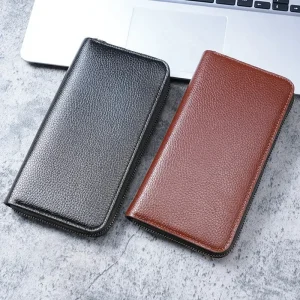 New Solid PU Leather Women Long Double Zipper Wallets