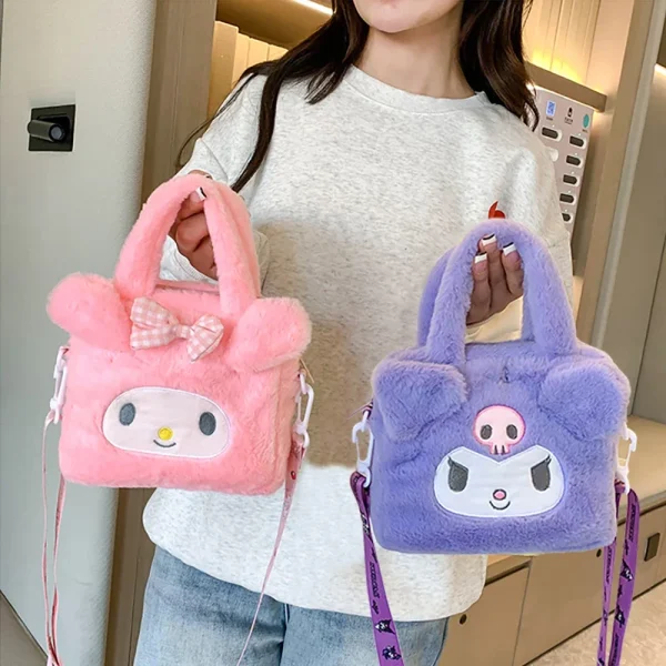 Sanrio-Plush-Bag-Kawaii-Kuromi-Cinnamoroll-Melody-Cartoon-Anime-Handbag-Crossbody-Cosmetic-Travel-Storage-Bags-Women
