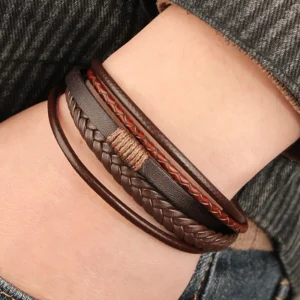 Trendy Leather Bracelets For Men Stainless Steel