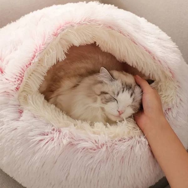 Warm-Long-Plush-Pet-Bed-Enclosed-Round-Cat-Cushion-Comfortable-Sleep-Bag-Cat-Nest-Kennel-For-4