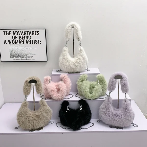Women-Chain-Crossbody-Bag-Zipper-Furry-Tote-Handbag-Versatile-Solid-Sling-Bag-Soft-Girl-Satchel-Purse